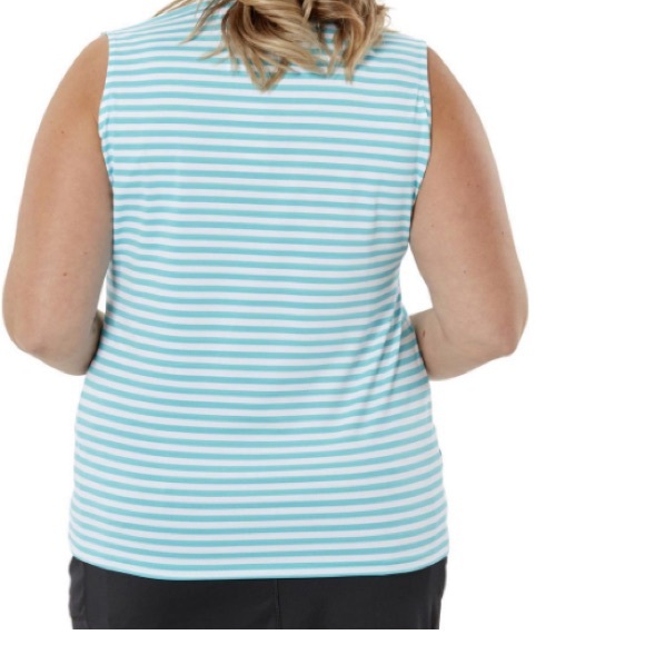 NWT Fairways Golf Top Size XL Sleeveless Split Collar Teal/White Stripe Deluxdri - Picture 2 of 12